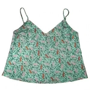 VICTORIA'S SECRET Mint Green Tiger Floral Print Silky Camisole Tank Top Women Lg